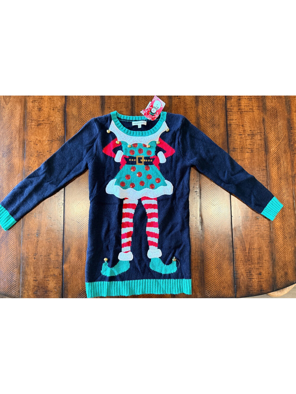Margaux & Lexi Girls 10/12 Christmas Elf Sweater Jingle Bells Holiday NWT